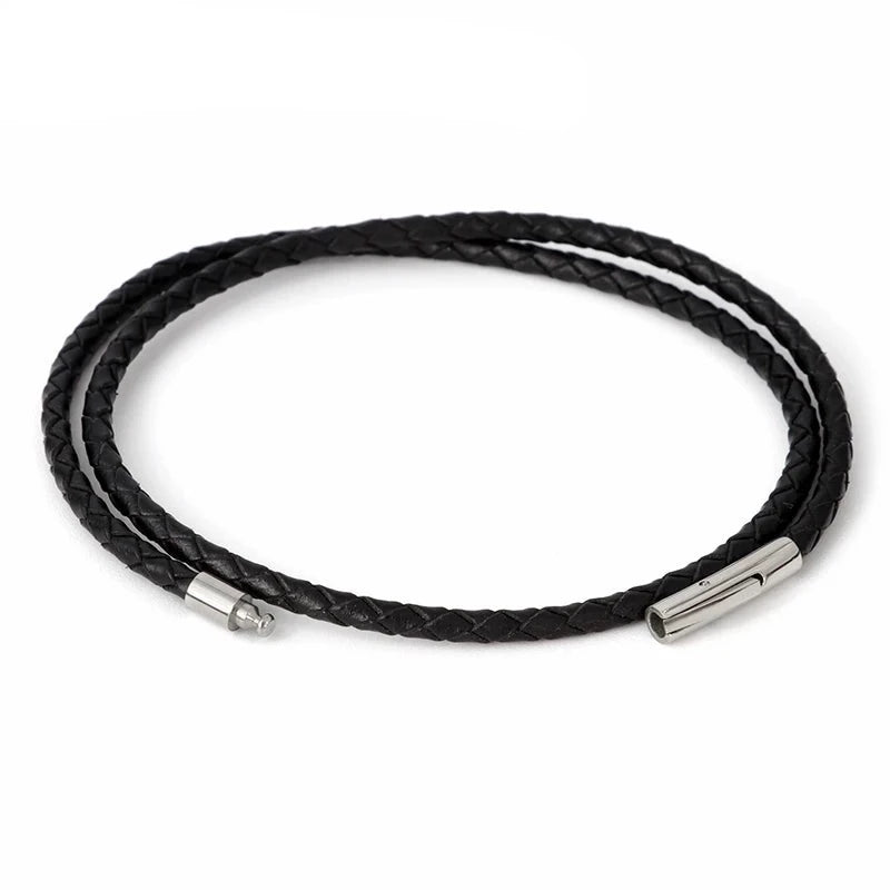 Pulseira Dupla 3mm em Couro Preto