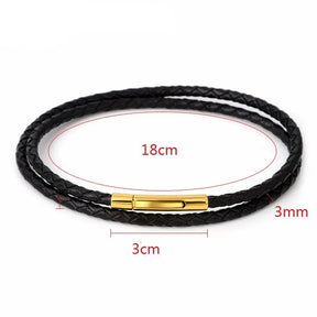 Pulseira Dupla 3mm em Couro Preto