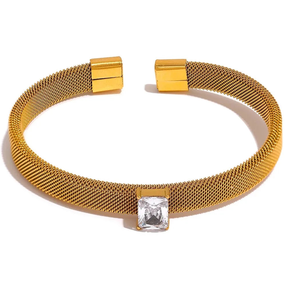 Bracelete Dourado com Zircônia Central